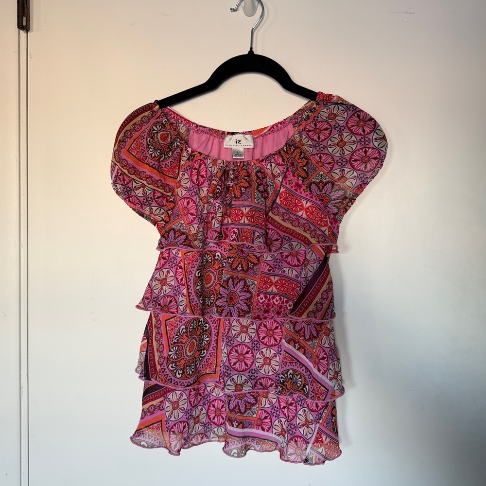 Byer California Pink Multi-Pattern Ruffle Short Sleeve Top - Picture 4 of 6